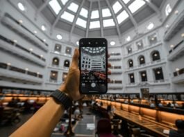 smartphone capturing building interior