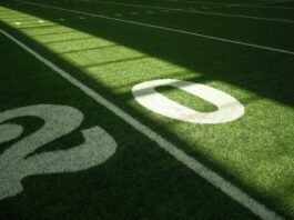 a football field with the number twenty two on it